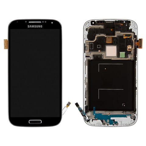Дисплей для Samsung I9500 Galaxy S4, черный, с рамкой, Оригинал переклеено стекло 