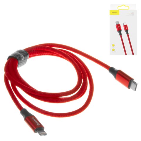 USB кабель Baseus Yiven, USB тип C, Lightning, 100 см, 2 A, червоний, в нейлоновому обплетенні, Lightning до USB тип C, #CATLYW C09