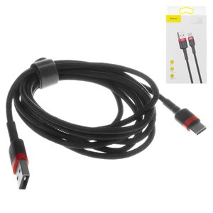 USB кабель Baseus Cafule, USB тип C, USB тип A, 200 см, 3 A, чорний, червоний, в нейлоновому обплетенні, #CATKLF C91