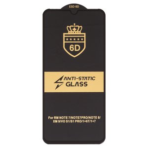 Захисне скло ESD 6D для OnePlus 6T, 7; Xiaomi Mi 9, Mi 9 Lite, Mi CC9, Redmi 7, Redmi Note 7, Redmi Note 7 Pro, Redmi Note 8, сумісне з чохлом, Full Glue, Anti Static, без упаковки , чорний