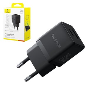 Мережевий зарядний пристрій Baseus Palm, 20 Вт, Fast Charge, чорний, 2 порта, #P10111608113 00