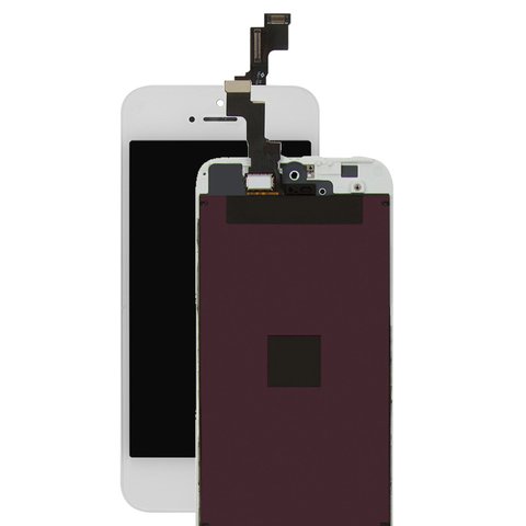 Pantalla LCD puede usarse con Apple iPhone 5S, iPhone SE, blanco, con marco, vidrio reemplazado