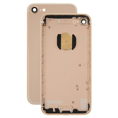 Housing compatible with iPhone 7, golden, with SIM card holders, with side buttons 
