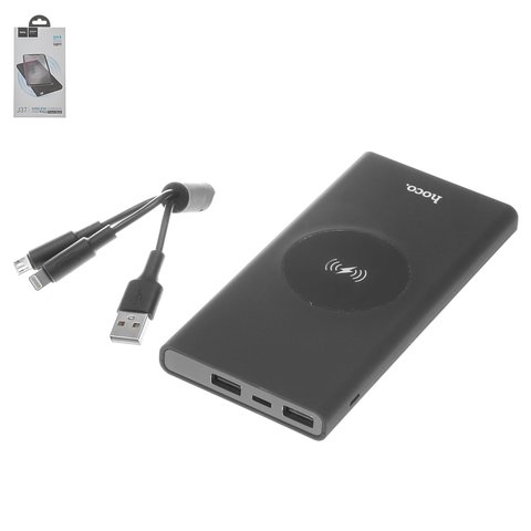 Power bank Hoco J37, 10000 mAh, USB tipo C entrada 5V 2A, micro USB tipo B entrada 5V 2A, 2 puertos USB 5 V 2 A, 146 × 72 × 15 mm, negro