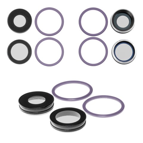 Camera Lens compatible with iPhone 11, purple, with frames, set 4 pcs. 