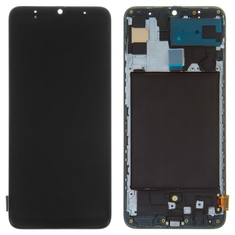 LCD compatible with Samsung A705 Galaxy A70, black, with frame, High Copy, with wide edge, OLED  