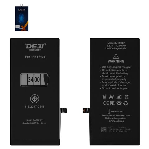 Battery Deji compatible with Apple iPhone 8 Plus, Li ion, 3.82 V, 3400 mAh, High Capacity, original IC 