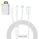 Cable USB Baseus Superior, USB tipo-A, USB tipo C, micro USB tipo-B, Lightning, 150 cm, 3.5 A, blanco, de silicona, 3 en 1, #CAMLTYS-02