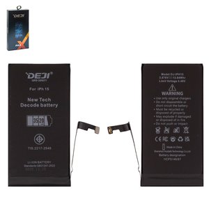 Аккумулятор Deji для Apple iPhone 15, Li ion, 3,876 B, 3520 мАч, повышенная ёмкость, без ошибки, decode battery