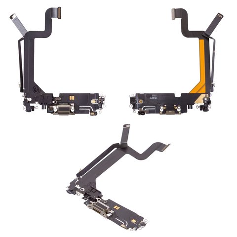 Flat Cable compatible with iPhone 14 Pro Max, charge connector, golden, with microphone, with components, Original PRC , gold 