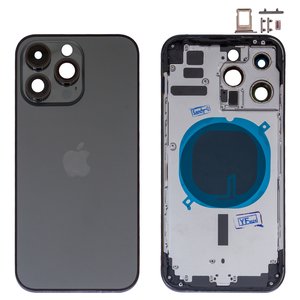 Housing compatible with iPhone 14 Pro Max, black, with SIM card holders, with side button, HC, Global, space black 