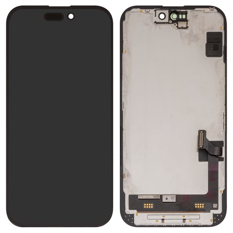 LCD compatible with iPhone 15, black, with frame, change glass 
