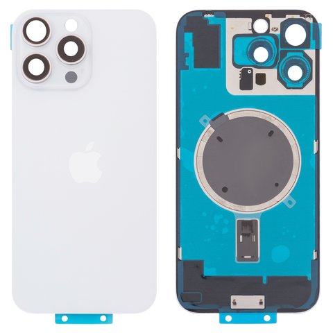 Housing Back Cover compatible with iPhone 16 Pro Max, white, with camera lens, Original PRC , white titanium 