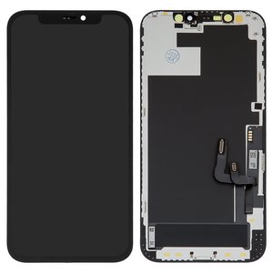 Pantalla LCD puede usarse con iPhone 12, iPhone 12 Pro, negro, con marco, HC, OLED , GK OEM hard