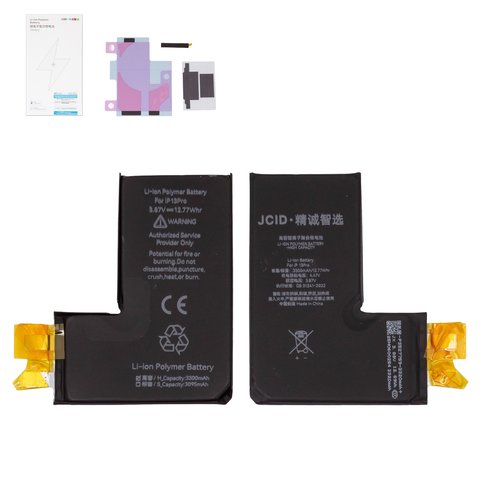 Batería JCID puede usarse con Apple iPhone 13 Pro, Li Polymer, 3.87 V, 3330 mAh, sin controlador, mayor capacidad, cell