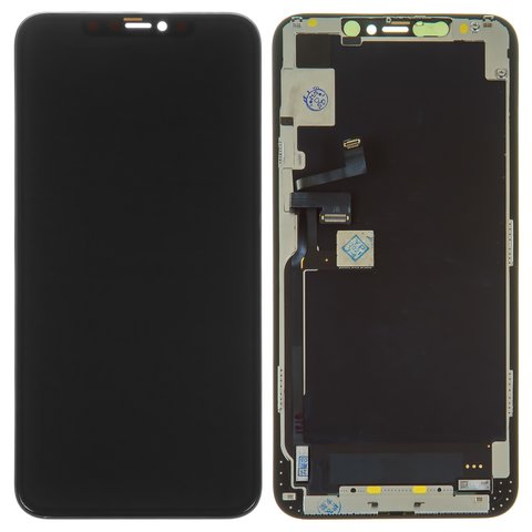 Дисплей для iPhone 11 Pro Max, чорний, із сенсорним екраном, з рамкою, переклеєне скло