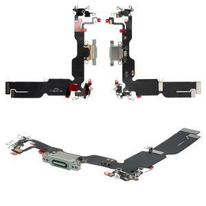 Шлейф для iPhone 15 Plus, коннектора зарядки, зеленый, с микрофоном, HC