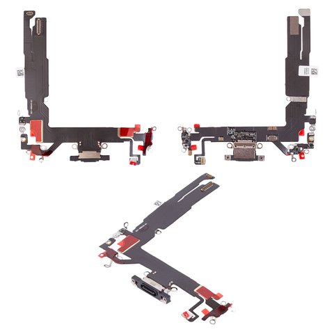 Шлейф для iPhone 16, коннектора зарядки, черный, с микрофоном, HC