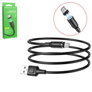 USB кабель Borofone BX41, USB тип A, micro USB тип B, 100 см, 3 A, чорний, магнітний, #6931474738455