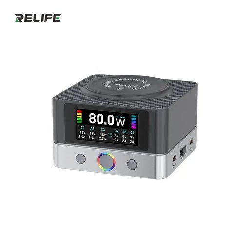 Мережевий зарядний пристрій RELIFE Q7, 80 Вт, Wireless Charge, Quick Charge, 6 портів