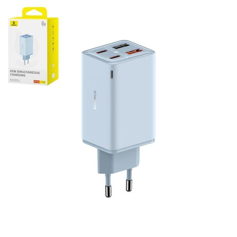 Мережевий зарядний пристрій Baseus GaN6 Pro, 65 Вт, Power Delivery PD , Fast Charge, блакитний, 4 порта, #P10162701313 00