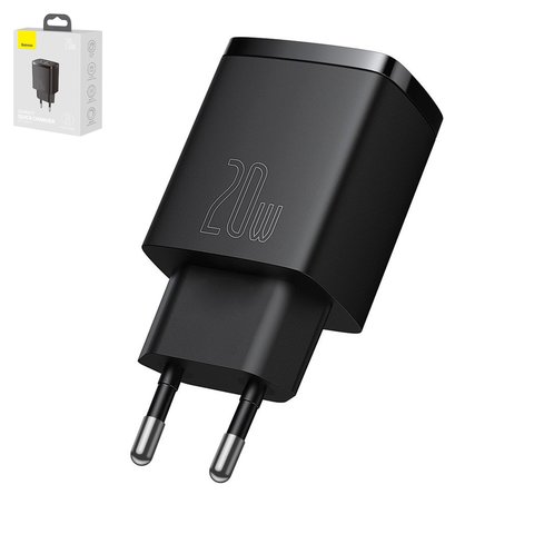 Мережевий зарядний пристрій Baseus Compact Quick Charger, чорне, USB тип C, USB тип A, 20 Вт, #CCXJ B01